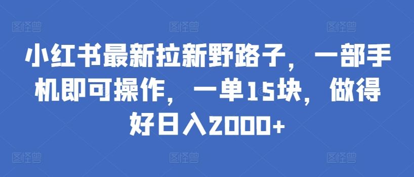 小红书最新拉新野路子,一部手机即可操作,一单15块,做得好日入2000+【揭秘】-星火爱财