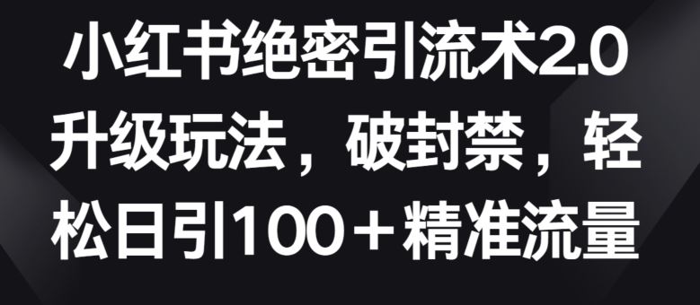 小红书绝密引流术2.0升级玩法,破封禁,轻松日引100+精准流量【揭秘】-星火爱财