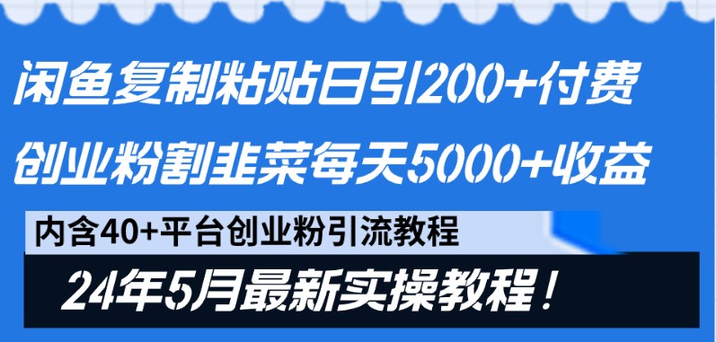 闲鱼复制粘贴日引200+付费创业粉,24年5月最新方法!割韭菜日稳定5000+收益-星火爱财