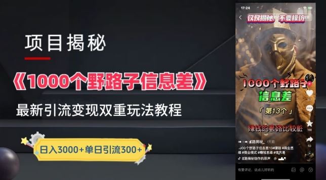 一千个野路子信息差最新玩法教程-变现+引流的玩法具体拆解【揭秘】-星火爱财