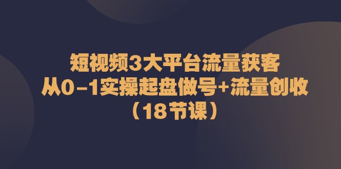 短视频3大平台流量获客:从0-1实操起盘做号+流量创收(18节课)-星火爱财