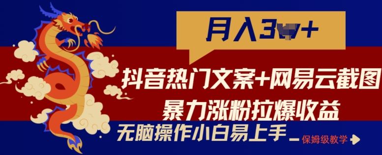 抖音热门文案+网易云截图暴力涨粉拉爆收益玩法,小白无脑操作,简单易上手【揭秘】-星火爱财