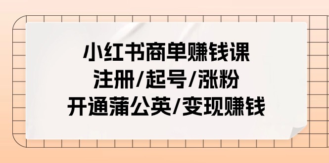 小红书商单赚钱课:注册/起号/涨粉/开通蒲公英/变现赚钱(25节课)-星火爱财