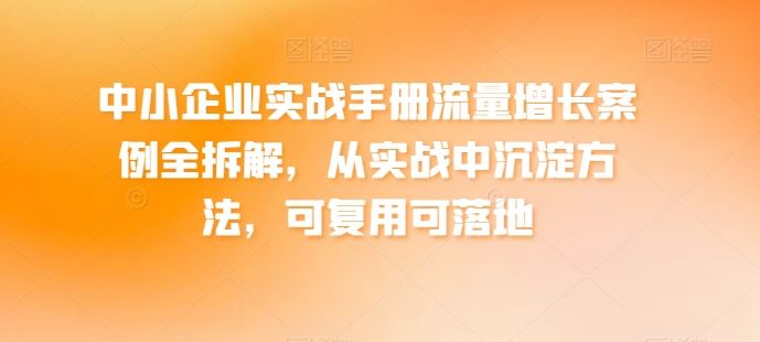 中小企业实战手册流量增长案例全拆解,从实战中沉淀方法,可复用可落地-星火爱财