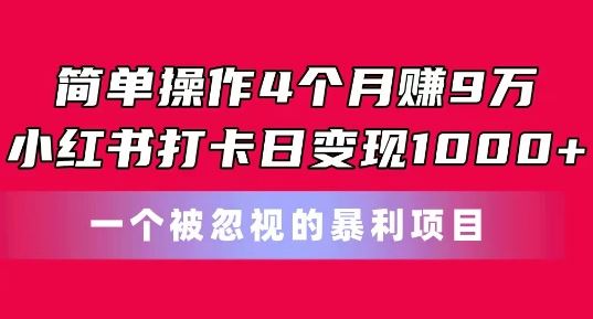 简单操作4个月赚9w,小红书打卡日变现1k,一个被忽视的暴力项目【揭秘】-星火爱财