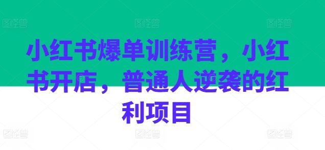 小红书爆单训练营,小红书开店,普通人逆袭的红利项目-星火爱财