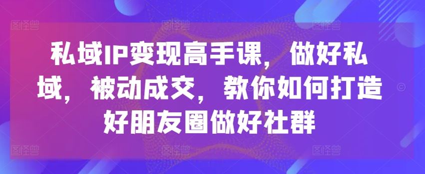 私域IP变现高手课,做好私域,被动成交,教你如何打造好朋友圈做好社群-星火爱财