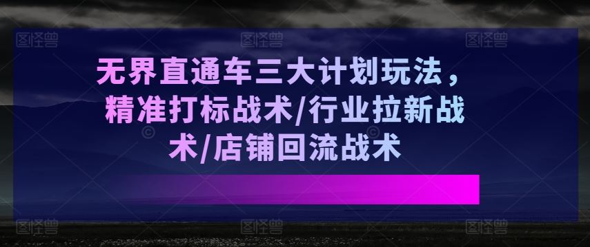无界直通车三大计划玩法,精准打标战术/行业拉新战术/店铺回流战术-星火爱财