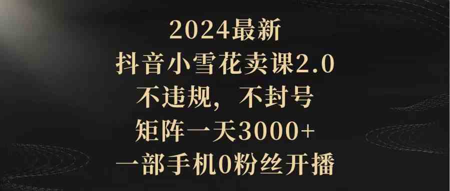 (9639期)2024最新抖音小雪花卖课2.0 不违规 不封号 矩阵一天3000+一部手机0粉丝开播-星火爱财