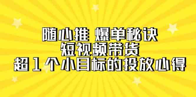 (9687期)随心推 爆单秘诀,短视频带货-超1个小目标的投放心得(7节视频课)-星火爱财