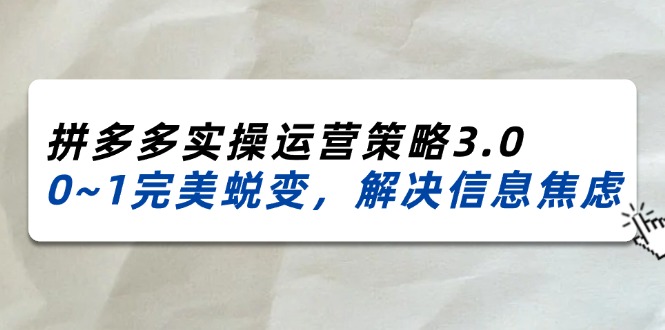 (11658期)2024_2025拼多多实操运营策略3.0,0~1完美蜕变,解决信息焦虑(38节)-星火爱财