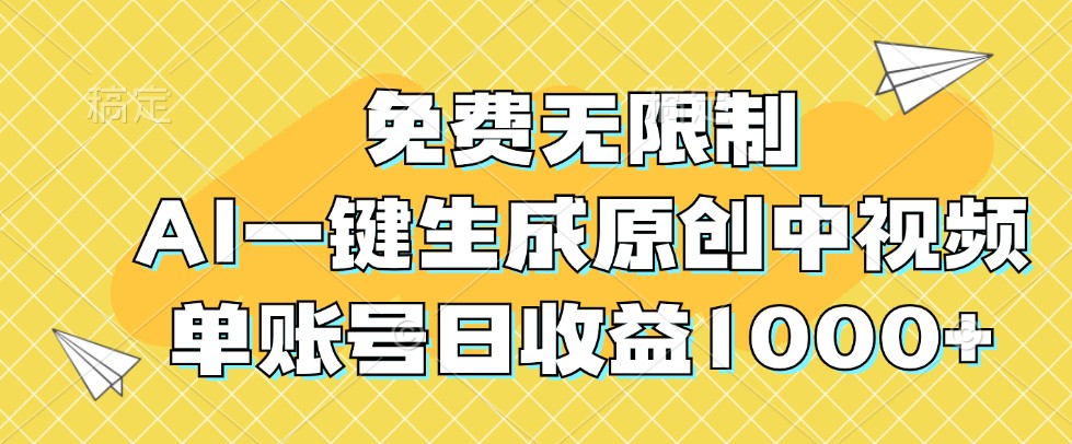 免费无限制,AI一键生成原创中视频,单账号日收益1000+-星火爱财
