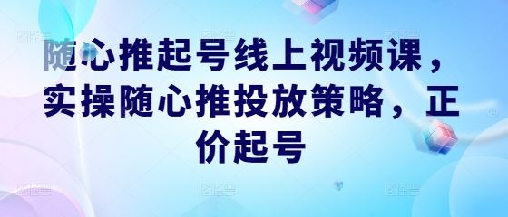 随心推起号线上视频课,实操随心推投放策略,正价起号-星火爱财