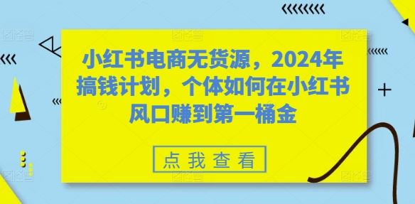 小红书电商无货源,2024年搞钱计划,个体如何在小红书风口赚到第一桶金-星火爱财