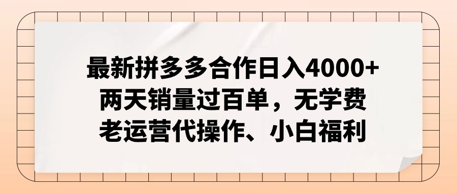(12869期)拼多多最新合作日入4000+两天销量过百单,无学费、老运营代操作、小白福利-星火爱财