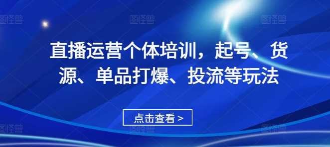 直播运营个体培训,起号、货源、单品打爆、投流等玩法-星火爱财