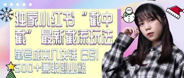 最新小红书截流玩法 独家截中截 单号成本几块钱 日引500+CY粉JZ粉-星火爱财