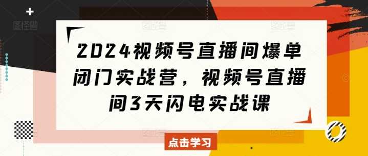 2024视频号直播间爆单闭门实战营,视频号直播间3天闪电实战课-星火爱财