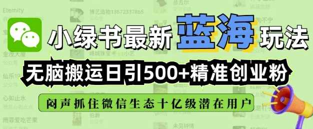 小绿书无脑搬运引流,全自动日引500精准创业粉,微信生态内又一个闷声发财的机会-星火爱财