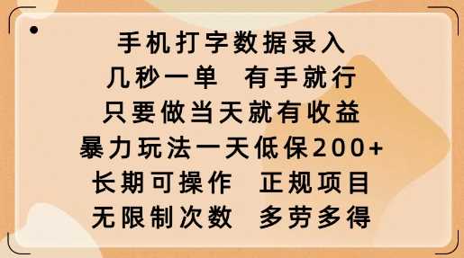 手机打字数据录入,几秒一单,有手就行,只要做当天就有收益,暴力玩法一天低保2张-星火爱财