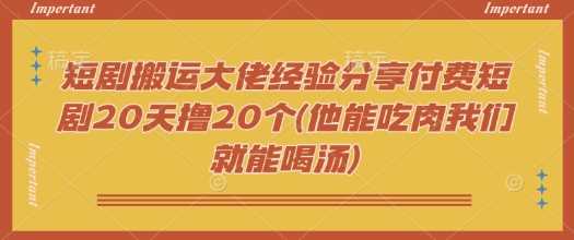短剧搬运大佬经验分享付费短剧20天撸20个(他能吃肉我们就能喝汤)-星火爱财