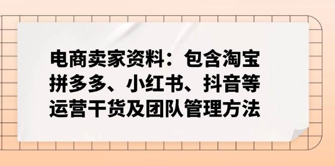 (14354期)电商卖家资料:包含淘宝、拼多多、小红书、抖音等运营干货及团队管理方法-星火爱财