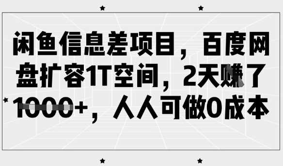闲鱼信息差项目,百度网盘扩容1T空间,2天收益1k+,人人可做0成本-星火爱财