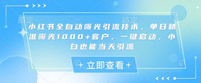 小红书全自动曝光引流技术,单日精准曝光1000+客户,一键启动,小白也能当天引流【揭秘】-星火爱财