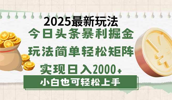 (14120期)今日头条2025最新玩法,思路简单,复制粘贴,轻松实现矩阵日入2000+-星火爱财