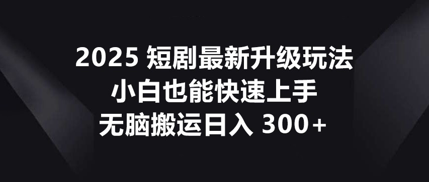 2025短剧最新升级玩法,小白也能快速上手,无脑搬运日入300+-星火爱财