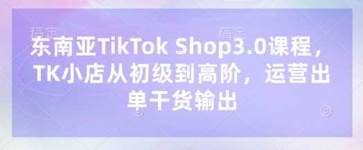 东南亚TikTok Shop3.0课程,TK小店从初级到高阶,运营出单干货输出