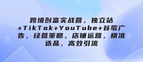 跨境创富实战营,独立站+TikTok+YouTube+谷歌广告,经营策略,店铺运营,精准选品,高效引流-星火爱财