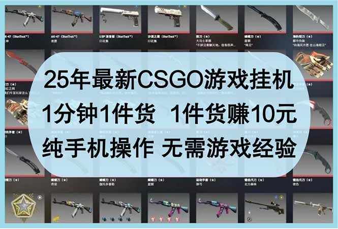 (14439期)25年最新CSGO游戏挂机,1分钟1件货,1件货赚10元 纯手机操作 无需游戏经验-星火爱财
