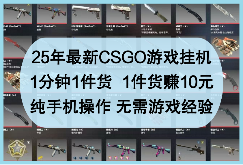 25年最新CSGO游戏挂机,1分钟1件货,1件货赚10元,纯手机操作,无需游戏经验-星火爱财