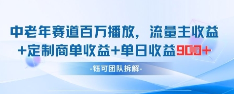 中老年赛道百万播放+流量主收益+定制收益,单日收益9张-星火爱财