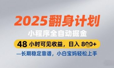 2025小程序全自动掘金,48 小时可见收益,日入8张,长期稳定靠谱,小白宝妈轻松上手【揭秘】-星火爱财