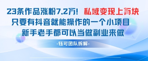 抖音私域项目23条作品涨粉7.2W,私域变现1W-星火爱财