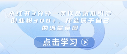 小红书3分钟一条作品精准引流创业粉300+,打造属于自己的流量帝国-星火爱财