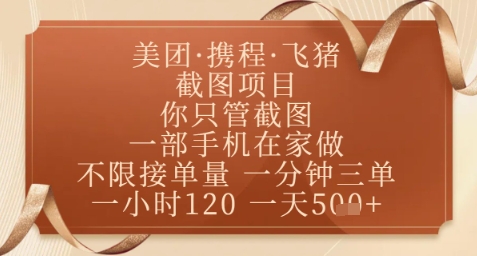 飞猪美团截图项目,你只管截图,一部手机在家做,正规平台无套路,一天5张+【揭秘】-星火爱财