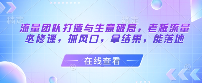 流量团队打造与生意破局,老板流量必修课,抓风口,拿结果,能落地-星火爱财