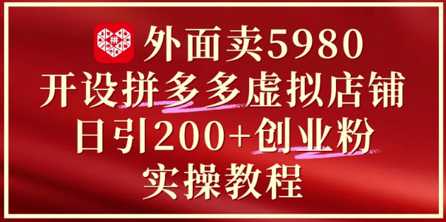 外面卖5980开设拼多多虚拟店铺:单日引流200+创业付费粉实战教程-星火爱财