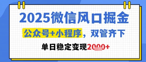 2025微信风口掘金,公众号+小程序双管齐下,单日稳定变现1k+【揭秘】-星火爱财