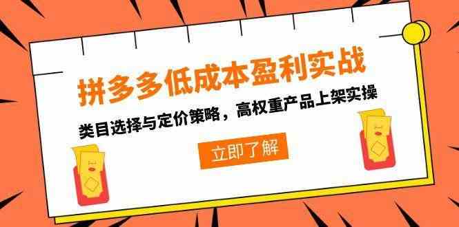 拼多多低成本盈利实战,类目选择与定价策略,高权重产品上架实操-星火爱财