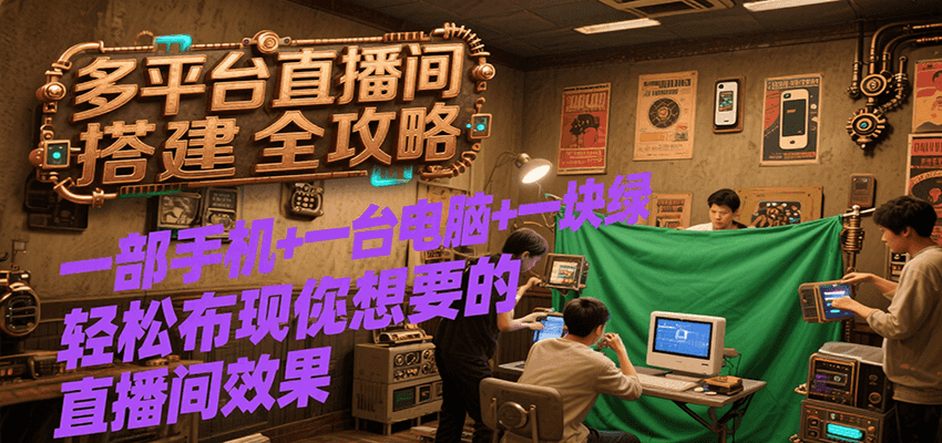 多平台直播间搭建全攻略,一部手机+一台电脑+一块绿布轻松实现你想要的直播间效果-星火爱财