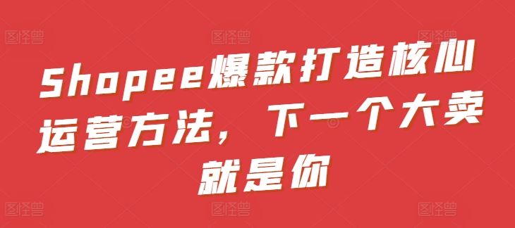 Shopee爆款打造核心运营方法，下一个大卖就是你-星火爱财
