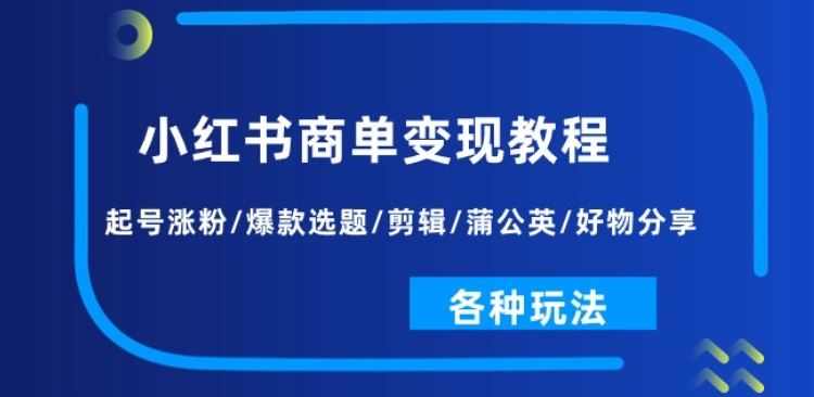 小红书商单变现教程：起号涨粉/爆款选题/剪辑/蒲公英/好物分享/各种玩法-星火爱财
