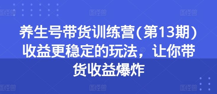 养生号带货训练营(第13期)收益更稳定的玩法，让你带货收益爆炸-星火爱财