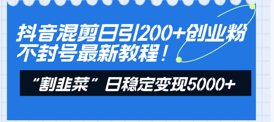 （8349期）抖音混剪日引200+创业粉不封号最新教程！“割韭菜”日稳定变现5000+！-星火爱财