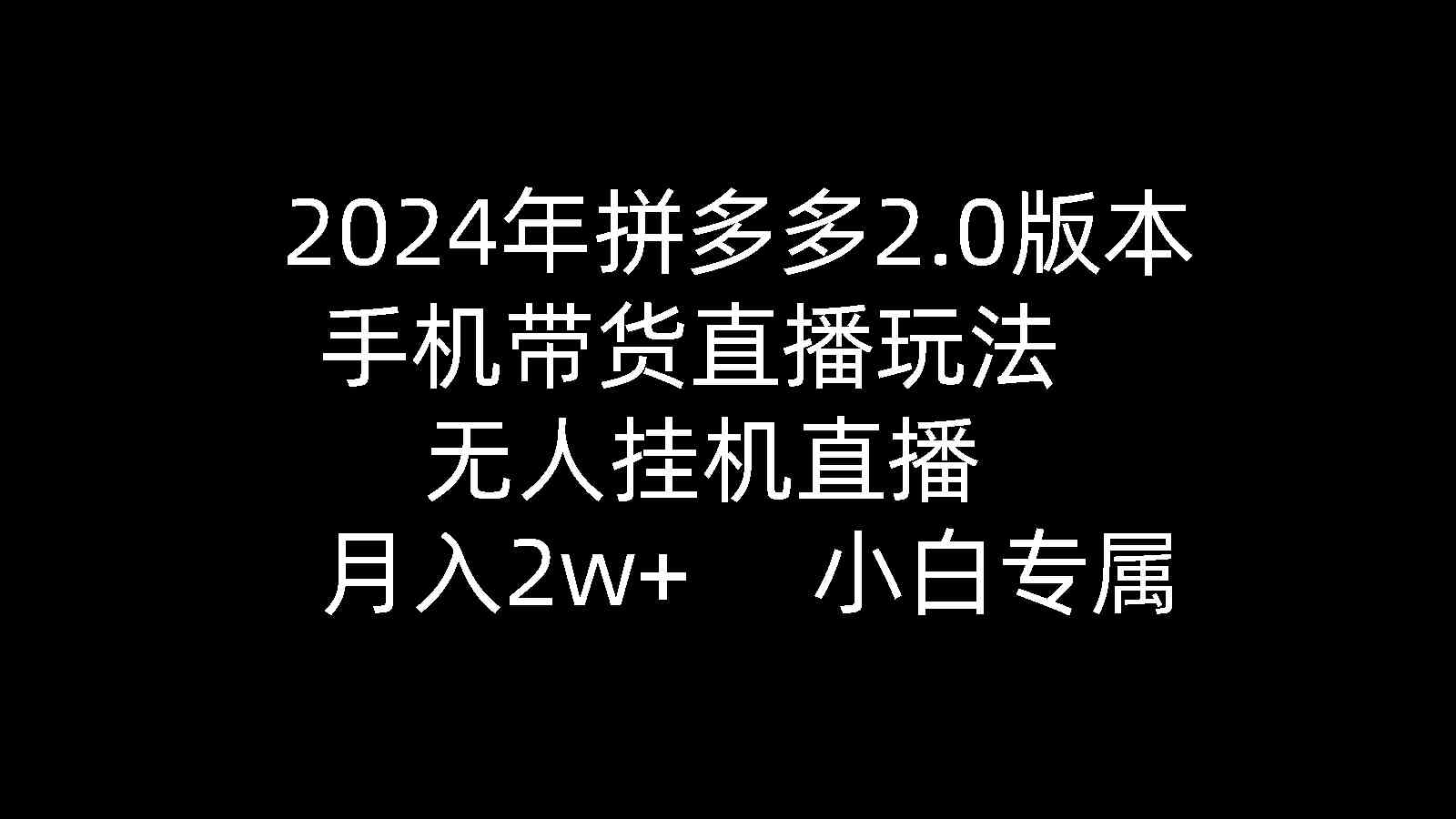 （9768期）2024年拼多多2.0版本，手机带货直播玩法，无人挂机直播， 月入2w+， 小…-星火爱财