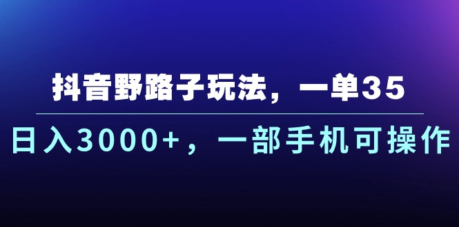 （10909期）抖音野路子玩法，一单35.日入3000+，一部手机可操作-星火爱财